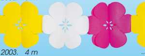 Blumen-Seidenpapiergirlande, 4 m, 25 x 28 cm Ø, weiss/gelb/pink
